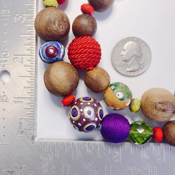 Colorful Chunky Painted Wood Bead Global Style Necklace Boho Bold Folk Graziano? - Picture 10 of 11